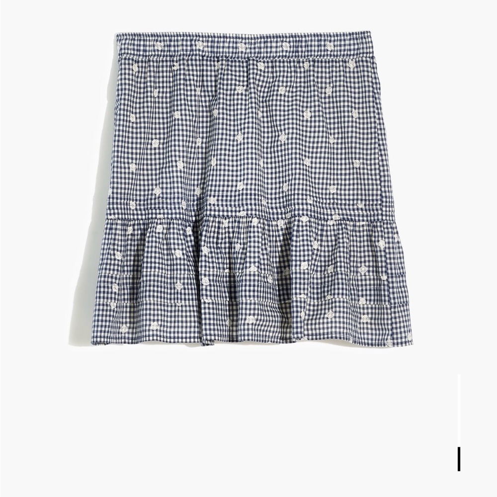 Madewell Embroidered Tiered Pull-on Gingham Check Mini Skirt